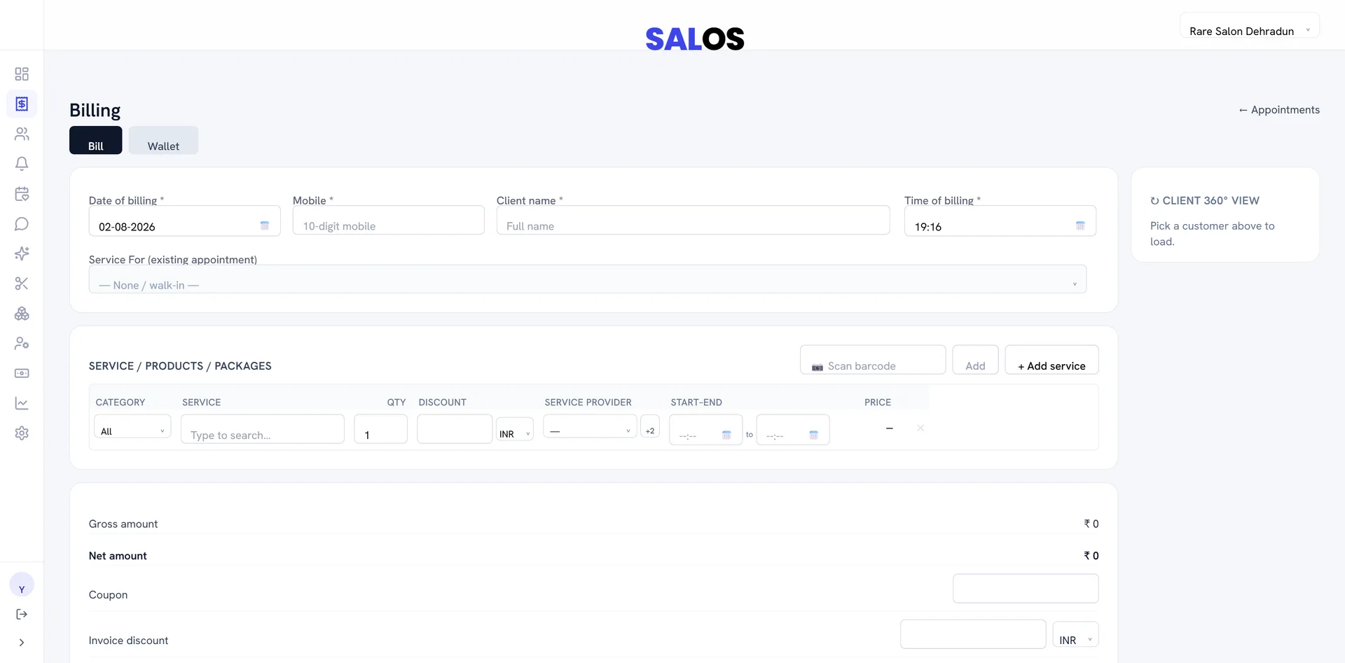 Billing & POS screen in Salos