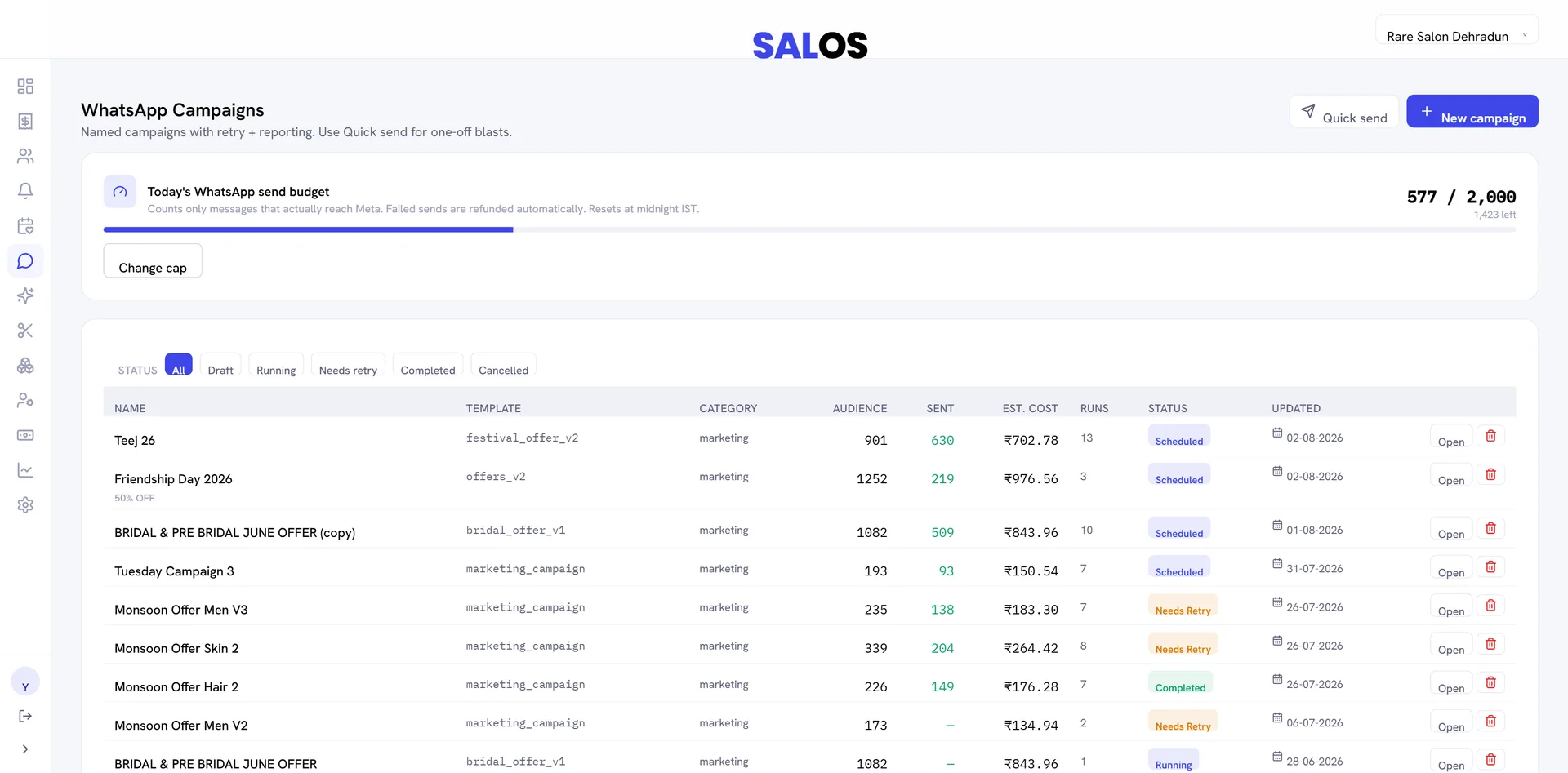 Campaigns screen in Salos